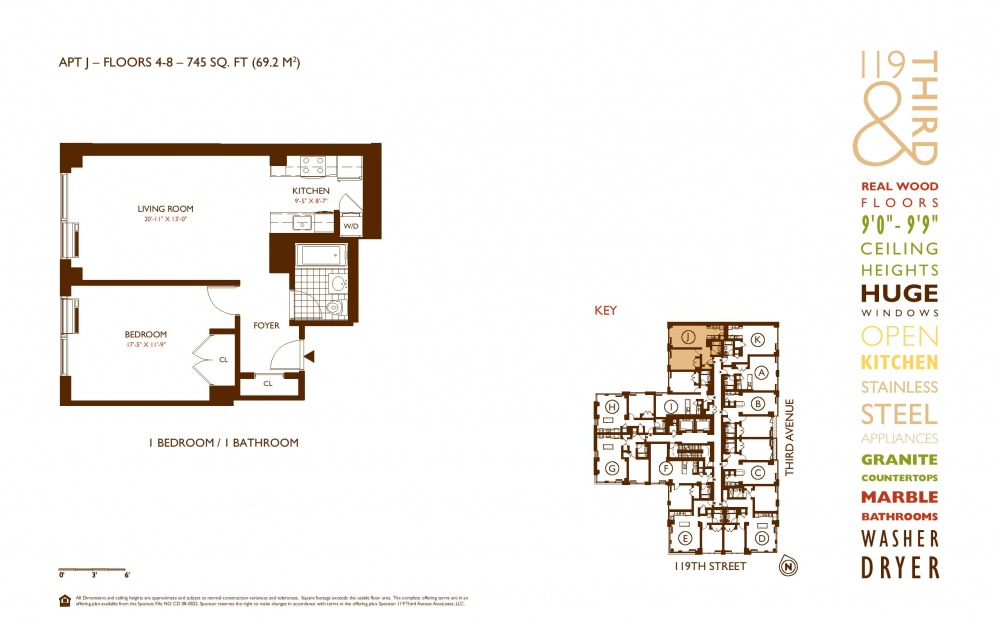 4J - 1 bedroom floorplan layout with 1 bath and 745 square feet. (2D)