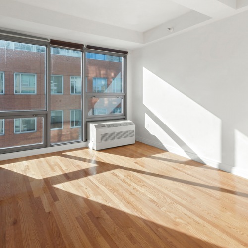 Living room with a wall of windows